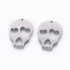 201 Stainless Steel Pendants, Manual Polishing, Skull with Heart