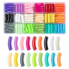 180Pcs 18 Colors Opaque Acrylic Beads, Curved Tube