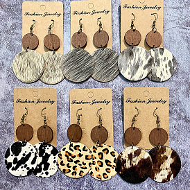 Подвески из латуни и дерева с бархатным покрытием, античная бронза, плоские круглые с рисунком, античная бронза