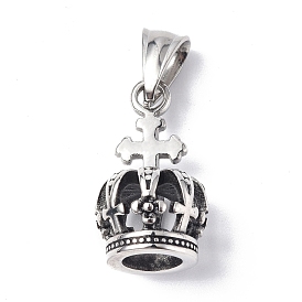 304 Stainless Steel Pendants, Crown with Cross Charm
