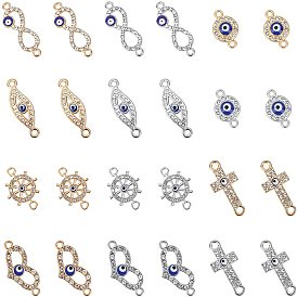 Evil Eye Alloy Links, with Rhinestone and Enamel, Mixed Shapes, Crystal