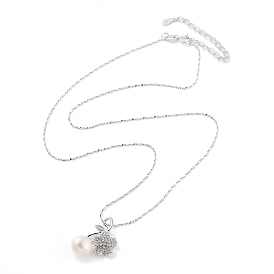 925 Sterling Silver Necklace, Pearl and Cubic Zirconia Flower Pendant Necklaces