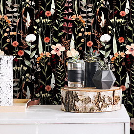 Dark floral self-adhesive wallpaper that can be peeled and pasted background wall renovation wallpaper can be removed bedroom renovation murals