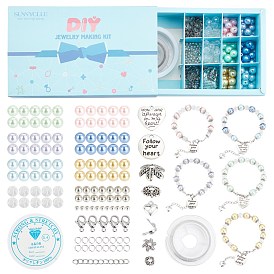 SUNNYCLUE Ocean Pearl Bracelet DIY Making Kit, Including Glass Pearl Beads, Iron End Chains, Alloy Pendants & Beads & Bead Caps, Iron & Brass Crimp Beads, Tail Wire