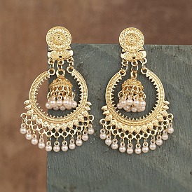 Колокольчик из сплава смолы в богемном стиле с плоскими круглыми серьгами-люстрами, золотые