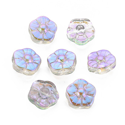 Galvanoplastie perles de verre transparentes, demi-plaqué, fleur de prunier fleur
