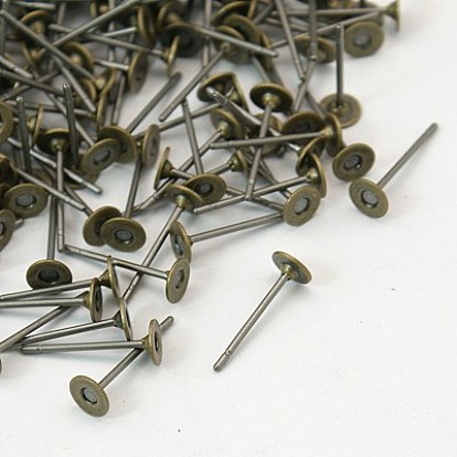 Earstud Settings, Brass Head and Stainless Steel Pin, Lead Free and Cadmium Free, 12mm, Tray: 4mm, Pin: 0.9mm
