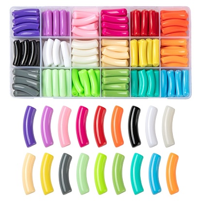 180Pcs 18 Colors Opaque Acrylic Beads, Curved Tube