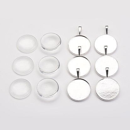 Настройки сплава кулон кабошон скошенных пузырь Locket, Прозрачные стеклянные кабошоны, плоско-круглые, без свинца