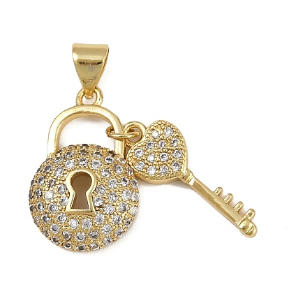 Латунные микро проложить кубического циркония подвески, замок с ключом, долговечный, без кадмия и без свинца, стойки покрытие