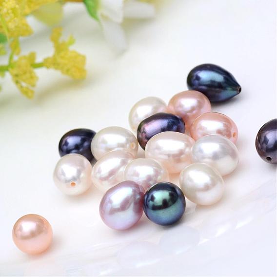 Perlas naturales perlas de agua dulce cultivadas, teñido, perlas de media perforados, arroz, 8~9 mm, medio agujero: 0.8 mm