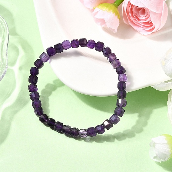 Браслеты из натуральных кубических бусин аметиста для мужчин и женщин, граненые