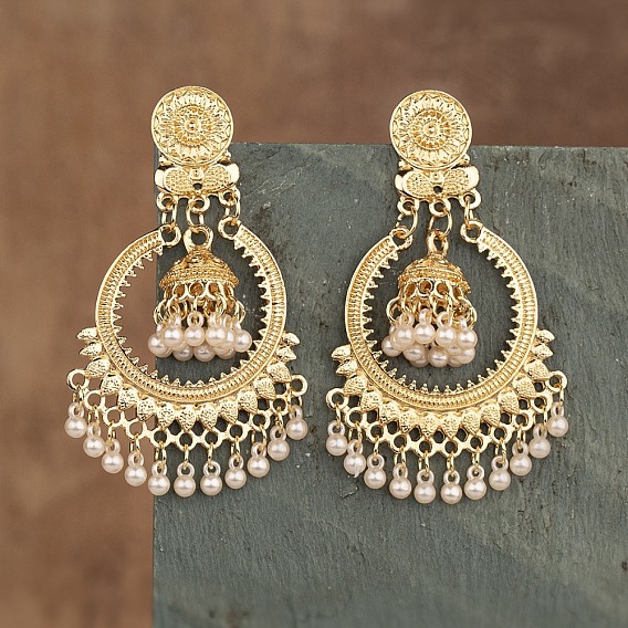 Колокольчик из сплава смолы в богемном стиле с плоскими круглыми серьгами-люстрами, золотые