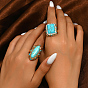 Регулируемые кольца из синтетической бирюзы в преувеличенном античном стиле для женщин, кольца латуни пальца