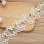 Polyester Lace Trims, Butterfly Lace Ribbon with Plastic Beads, for Sewing and Art Craft Projects