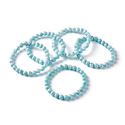 Pulsera elástica con cuentas redondas de larimar natural, joyas de piedras preciosas para mujeres
