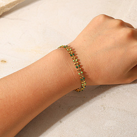 18K Gold Green Olive Leaf Stainless Steel Fashion Bracelet Jewelry