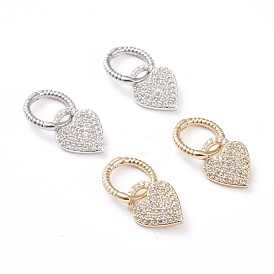 Brass Micro Pave Clear Cubic Zirconia Huggie Hoop Earrings, Long-Lasting Plated, Heart