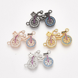 Brass Micro Pave Cubic Zirconia Links, Bicycle/Bike, Colorful