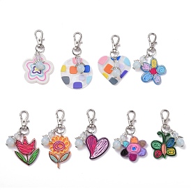Colgantes de acrílico transparentes, con broches de la aleación de la garra giratoria de langosta, colgante de estrella, flor, corazón, mariposa, plano, redondo y ángel