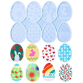 Moules en silicone pour décoration de pendentif, bricolage, moules de résine, œuf de Pâques avec coeur/lapin/fleur