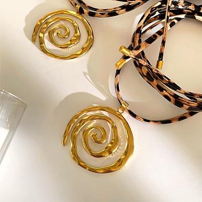 304 ожерелья из искусственной кожи с леопардовым принтом и спиральной подвеской из нержавеющей стали для женщин