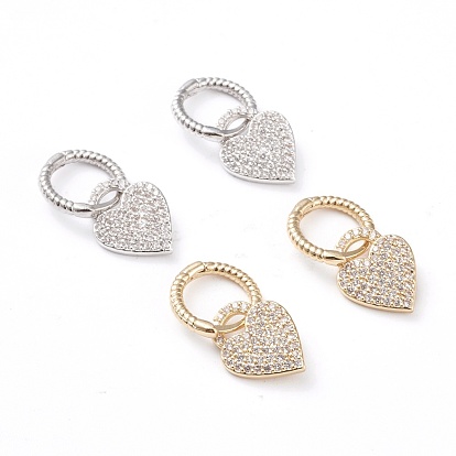 Brass Micro Pave Clear Cubic Zirconia Huggie Hoop Earrings, Long-Lasting Plated, Heart