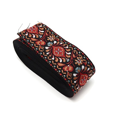 Ethnic Style Embroidery Polycotton Ribbons, Jacquard Ribbon, with Flower Pattern, Garment Accessories