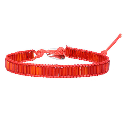Glass Tube Beaded Handmade Bracelet with Waxed Thread - Handcrafted, Weave, Handmade.