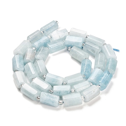 Natural Aquamarine Beads Strands, with Seed Beads, Faceted Column