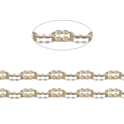 Brass Dapped Chains, Cable Chains, with Spool, Soldered, Flat Oval
