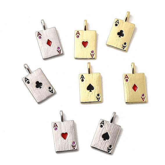 Стойки обшивки латунные подвески, с кубического циркония и эмали, прямоугольник с подвеской в виде игральной карты, долговечный, без свинца и без кадмия