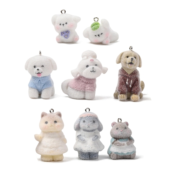 Подвески из непрозрачной смолы с меховой отделкой на тему животных, с платиновыми тоновыми железными петлями