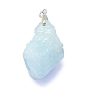Natural Aquamarine Pendants, Raw Rough Stone, with Platinum Plated Brass Bails, Nuggets