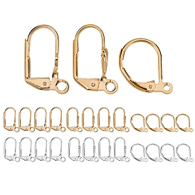 24Pcs 6 Styles Brass Huggie Hoop Earring Findings & Leverback Earring Findings, with Loop, 925 Sterling Silver Plated & Real 24K Gold Plated