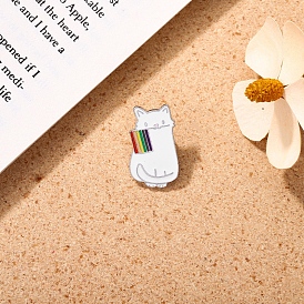 Cat with Pride Rainbow Flag Enamel Pins, Platinum Alloy Brooch