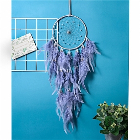 Woven Net/Web Iron & Feateher Hanging Ornaments, for Room Ornament, Garden Outdoor Decoration