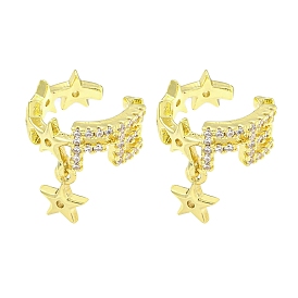 Brass Micro Pave Cubic Zirconia Cuff Earrings, for Women, Star