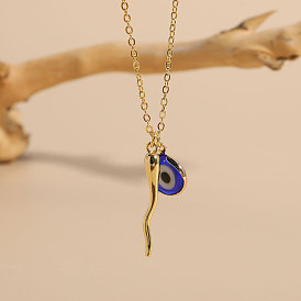 Luminous Devil Eye Pendant with 14K Gold Plated Copper Chain for Women