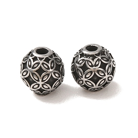 304 Stainless Steel Beads, Round with Flower Pattern