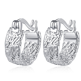 Lava Texture Earrings with Irregular C-shaped Hoops and Wide Face, Half Circle Studs