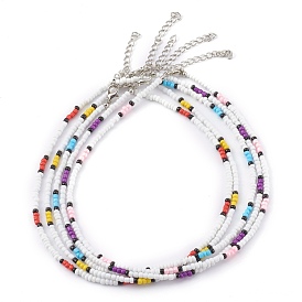 Round Opaque Colours Glass Seed Beaded Necklaces, with Alloy Lobster Claw Clasps, Platinum