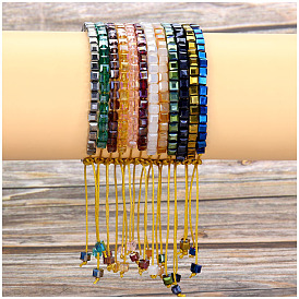 Colorful Crystal Beaded Bracelet - Handcrafted Square Shaped Design
