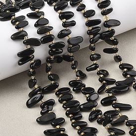 Натуральный черный обсидиан бисер пряди, чип, Топ пробуренной, с бисером