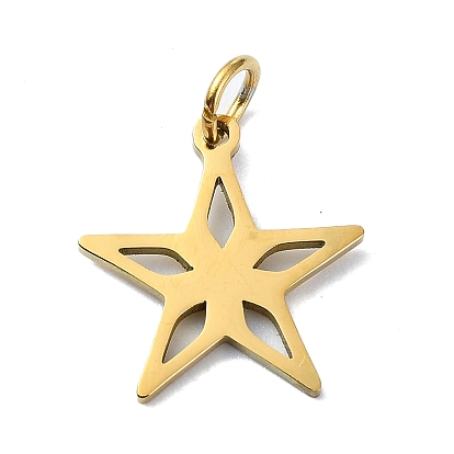 304 Stainless Steel Pendants, with Jump Rings, Laser Cut, Star Charm