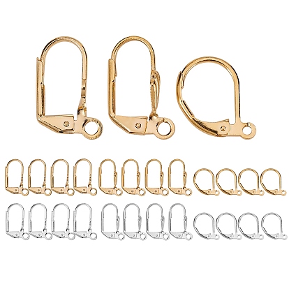 24 pcs 6 styles conclusions de boucles d'oreilles en laiton huggie hoop et conclusions de boucles d'oreilles à levier, avec boucle, 925 plaqué argent sterling et véritable 24 k plaqué or