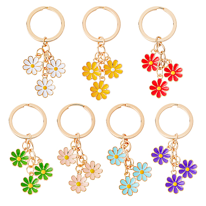 7Pcs 7 Colors Cute Enamel Keychain, Colorful Daisy Keychain, for Women Girls Handbag Accessories
