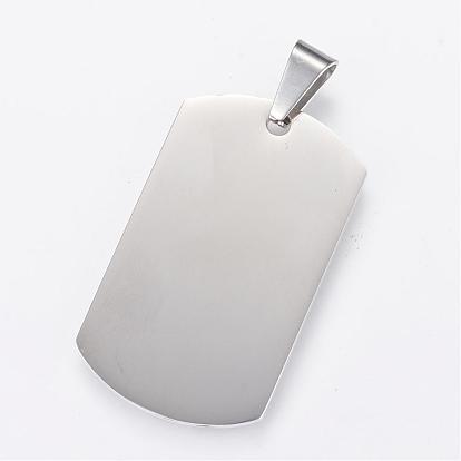 304 Stainless Steel Stamping Blank Tag Pendants, Double Side Polished, Rectangle