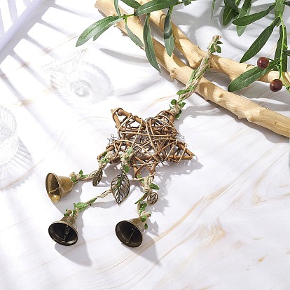 Подвесной колокольчик из листового железа, Гирлянда из ротанговой лозы в форме звезды и подвески из сплава для украшения двери дома