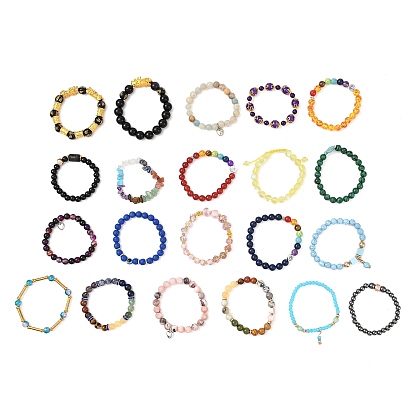 Pulseras de cuentas de piedras preciosas naturales y sintéticas, estilo mezclado